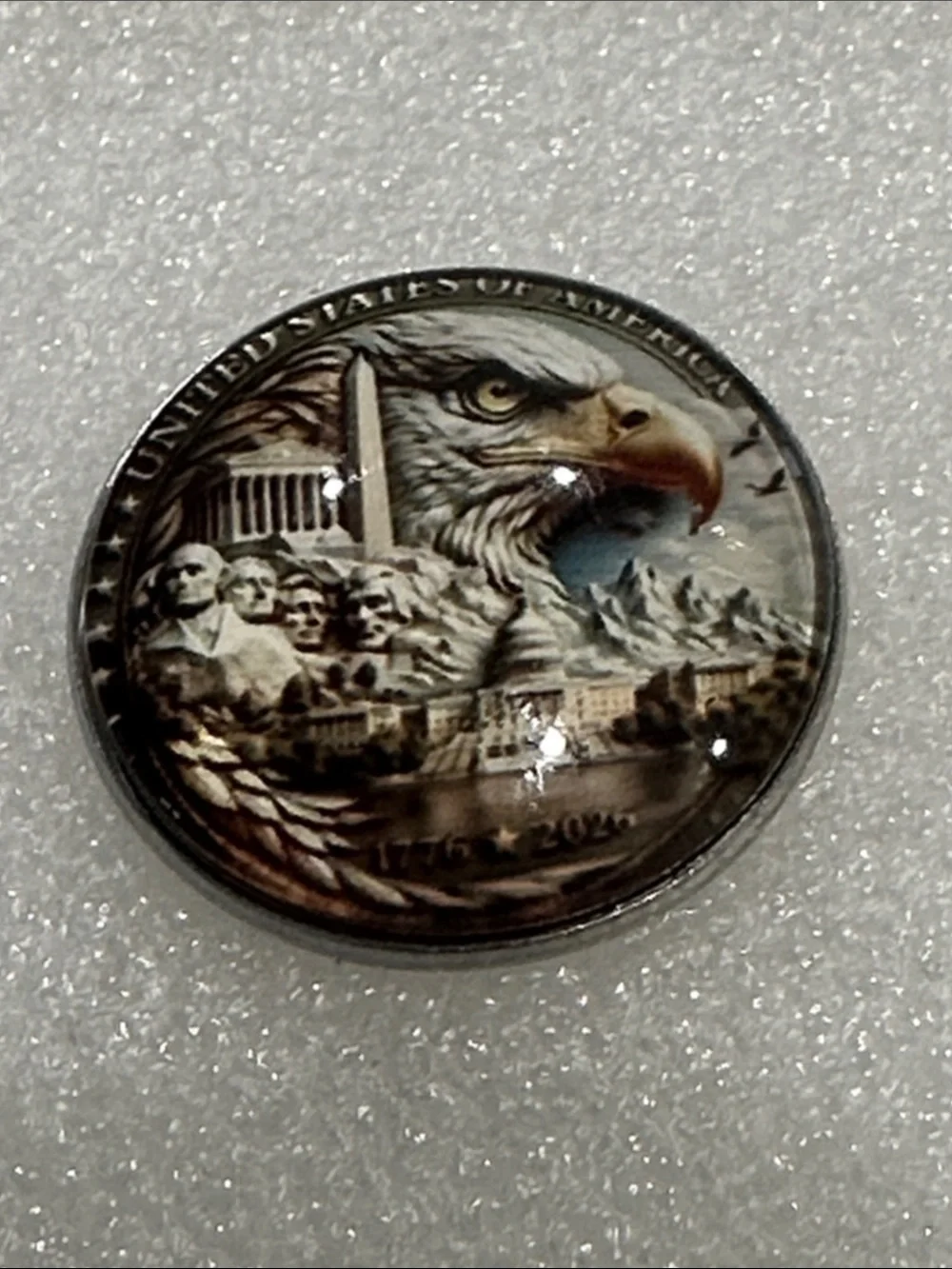 Patriotic Eagle Coin Art Pin - Multicolor
